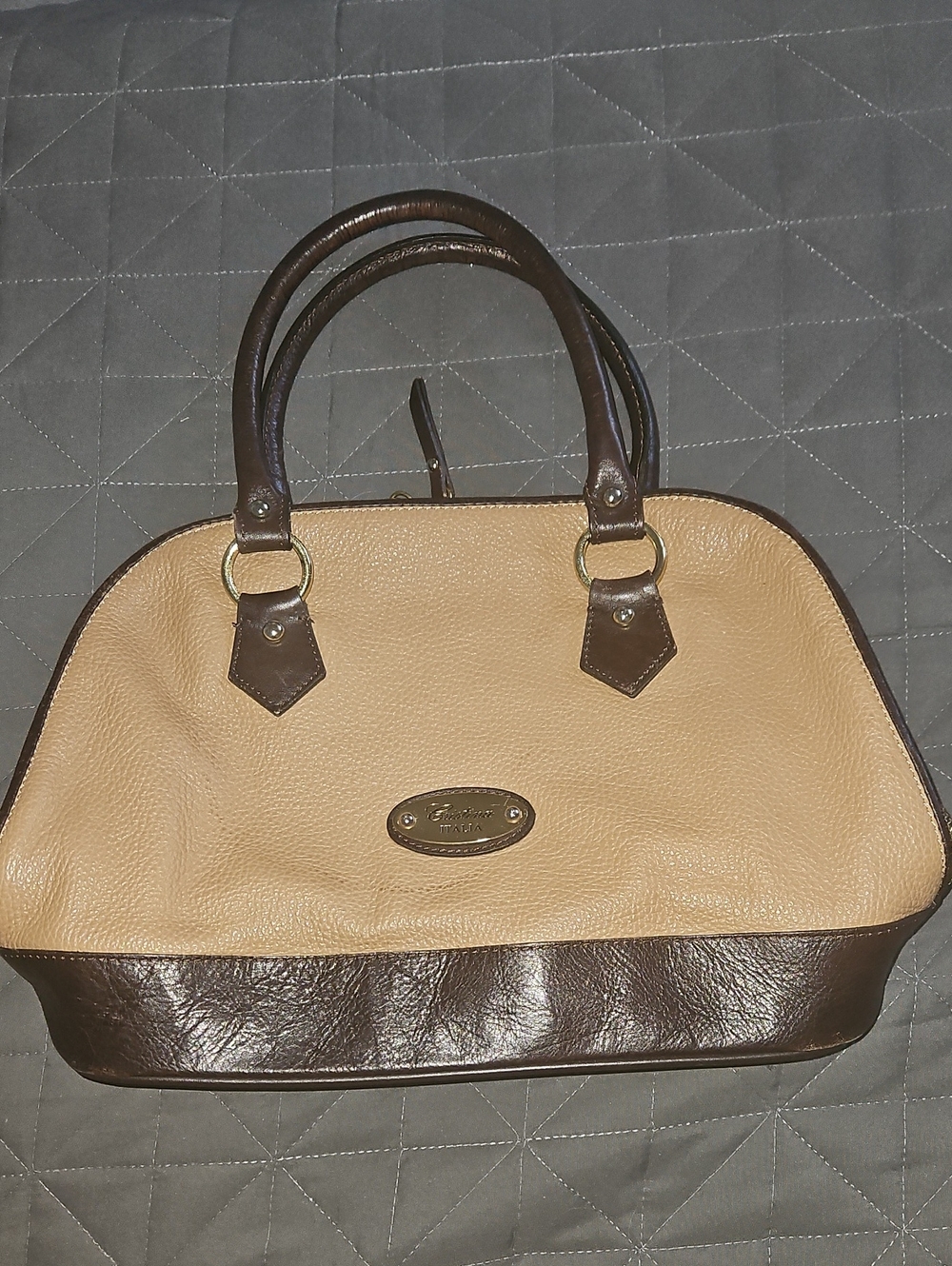 Cristina Handbag Leather Italian Tan And Brown